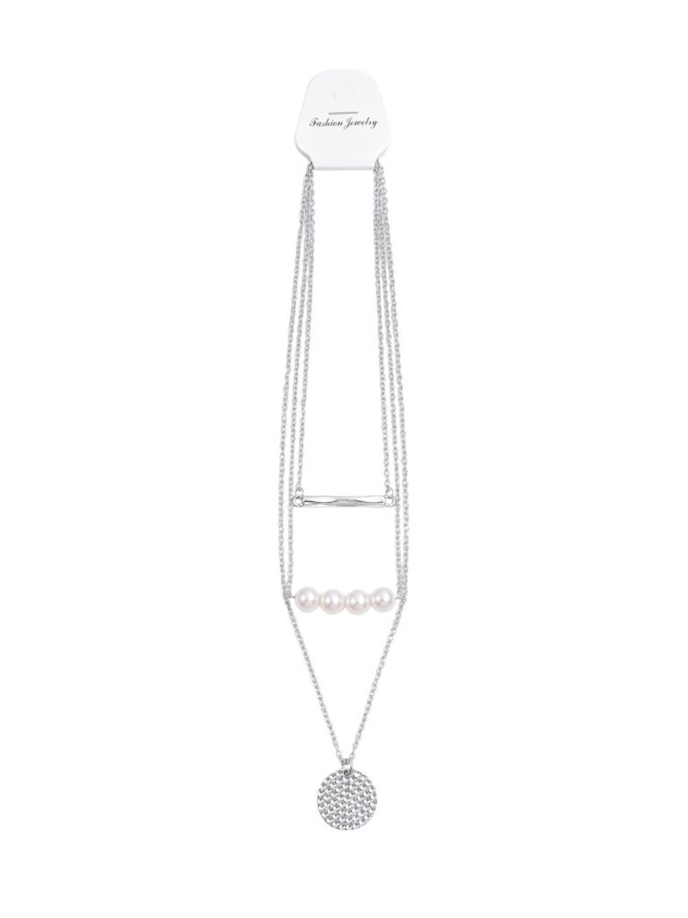 3/$20 NWT | Multi-Layer Silver Necklace Pearl & Crystal Disc Accents Modern